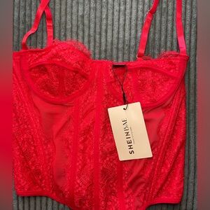 SHEIN Vibrant Red Lace Corset
